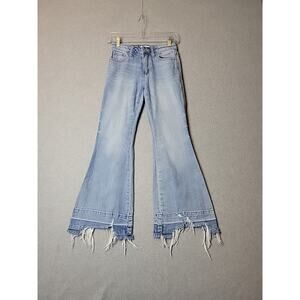 Flying Monkey High Rise Flare Blue Denim Frayed Distressed Cotton Jeans Youth 10